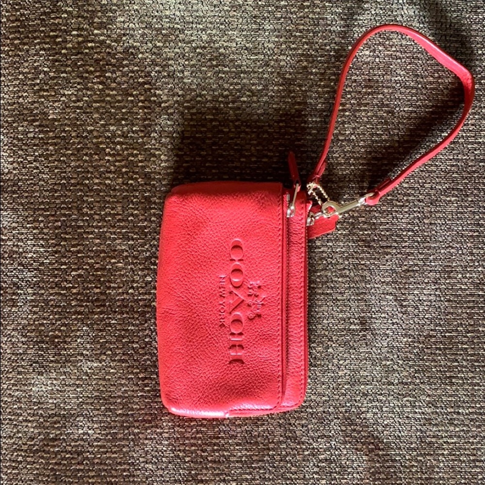 Coach Wristlet in Pebbled Red Leather